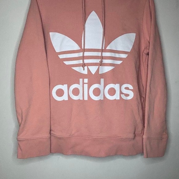 adidas Tops - Adidas pink/peach hoodie with white logo Size M